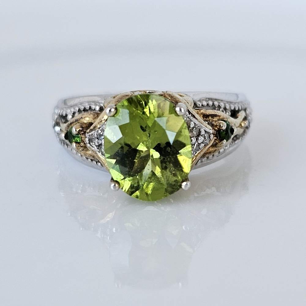Earth Mined Peridot & Chrome Diopside Pallidium & Sterling Silver Ring Size 7!